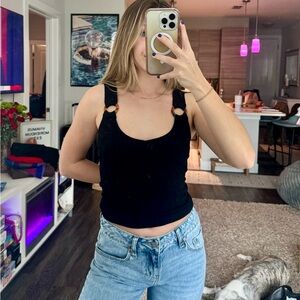 Tahari Luxury Boho Black Summer Tank Top Size Medium